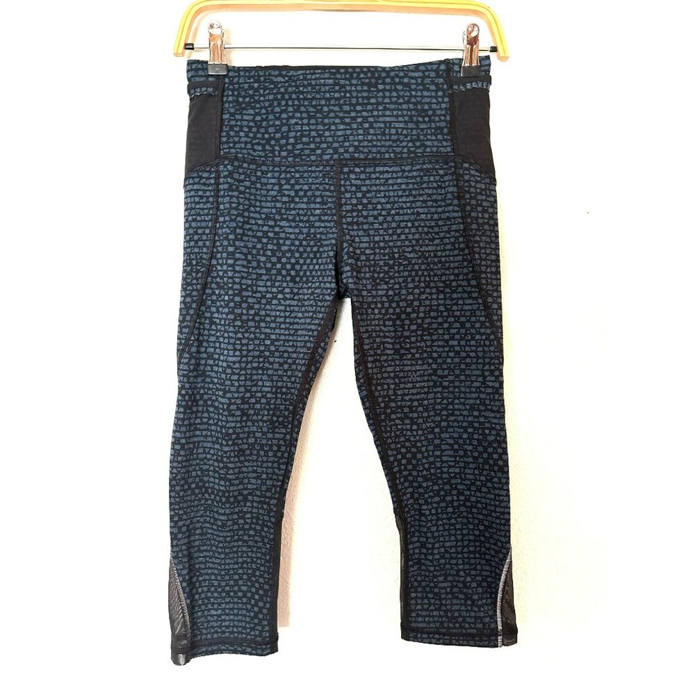Lululemon Free Runner Crop Shatter Weave Desert Teal Alberta Lake/Black Leggings